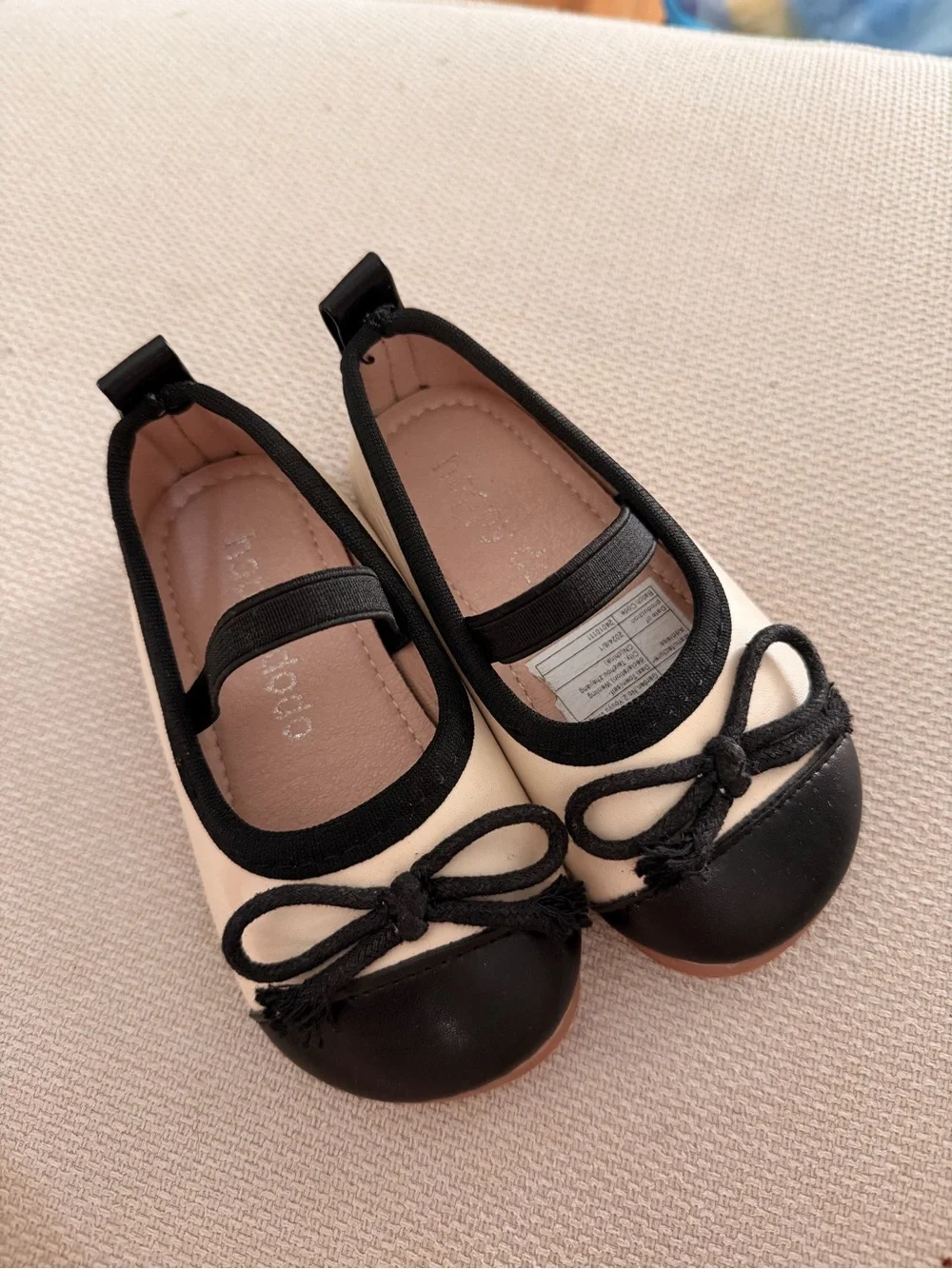 Kids Two-Tone Black and Cream Mary Jane Ballet Flats